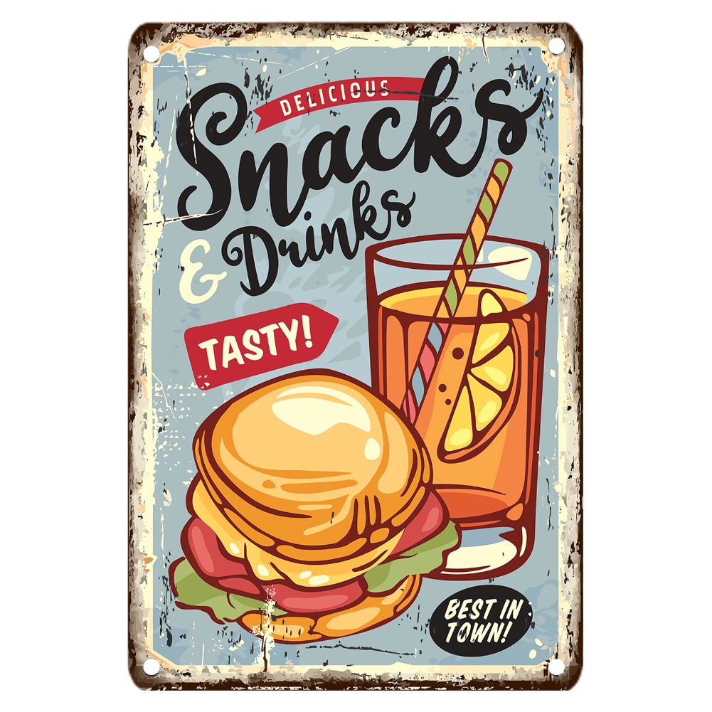 Food Snacks Easy - لافتة معدنية عتيقة للطعام، ديكور حائط