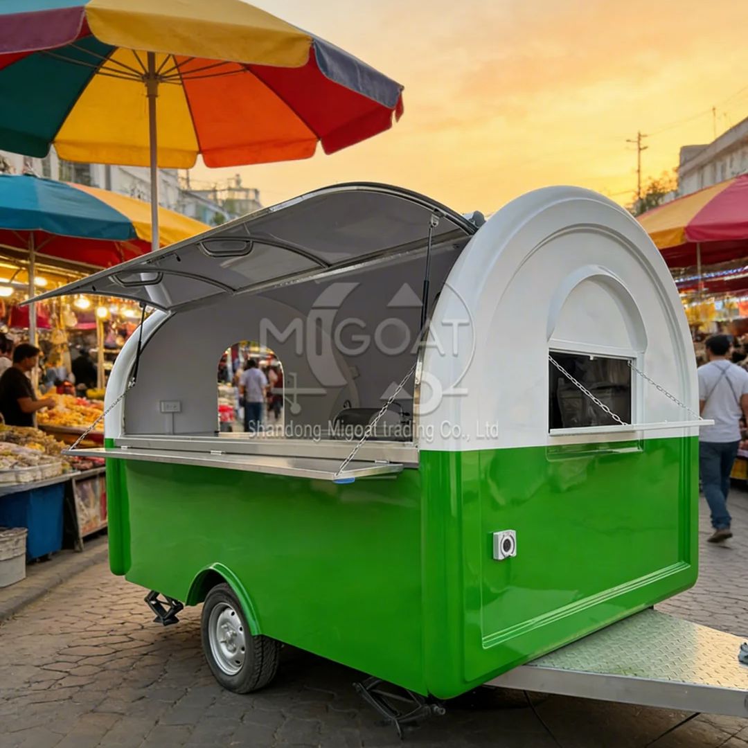 عربة طعام متنقلة تجارية قابلة  - مراجعة Food Snacks That Are Green وسعره